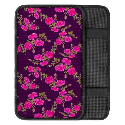 Purple Floral Flower Pattern Print Car Center Console Cover