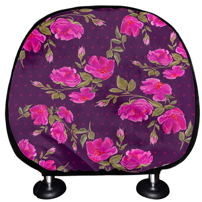 Purple Floral Flower Pattern Print Car Headrest Covers