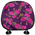Purple Floral Flower Pattern Print Car Headrest Covers