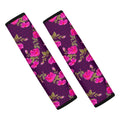 Purple Floral Flower Pattern Print Car Seat Belt Covers