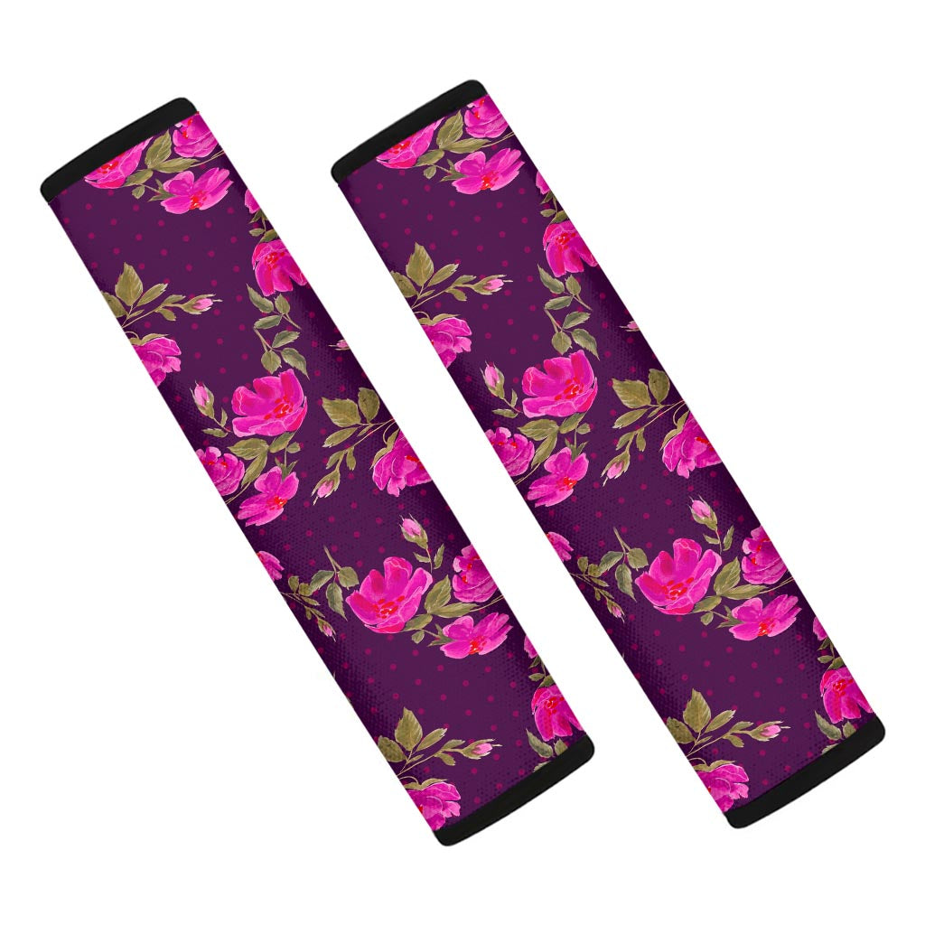 Purple Floral Flower Pattern Print Car Seat Belt Covers