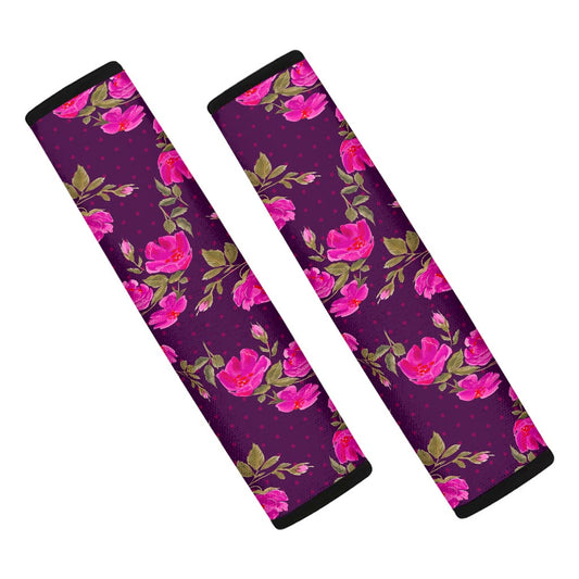 Purple Floral Flower Pattern Print Car Seat Belt Covers