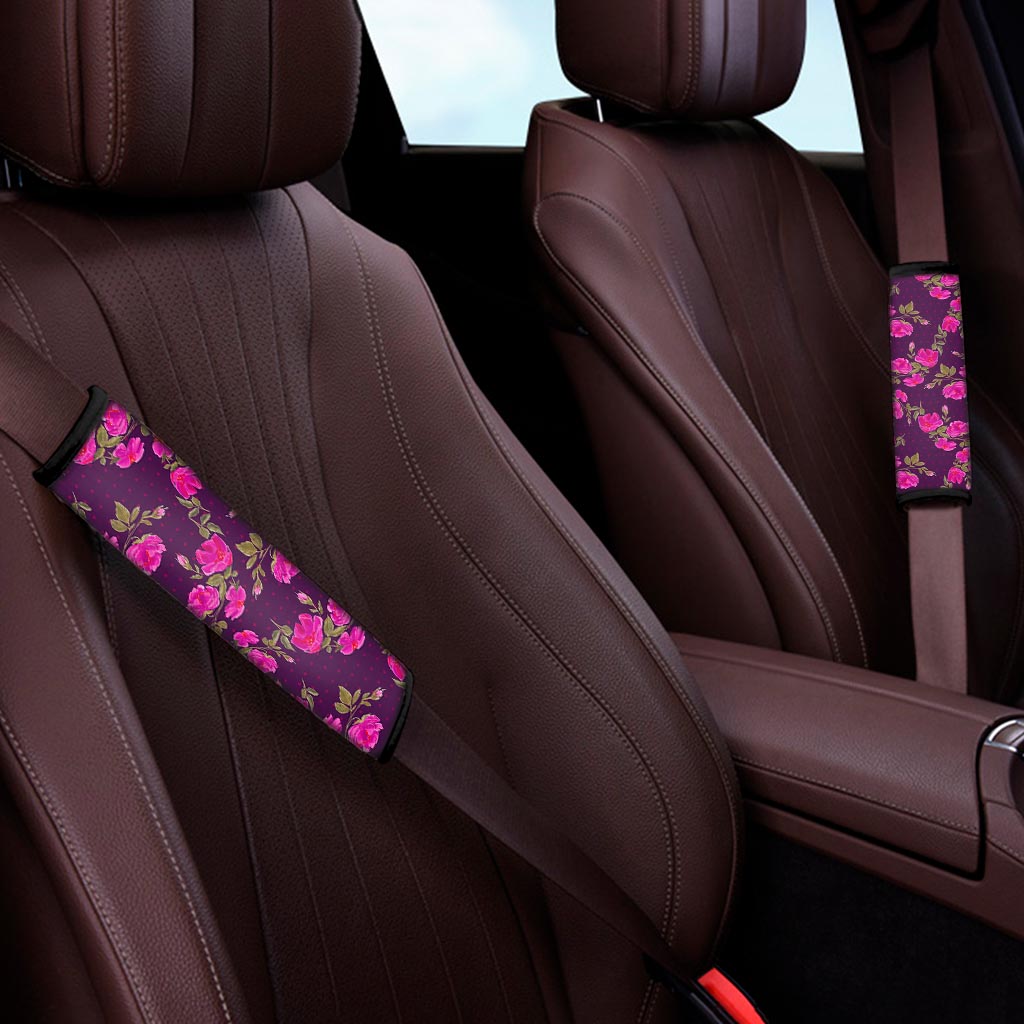Purple Floral Flower Pattern Print Car Seat Belt Covers