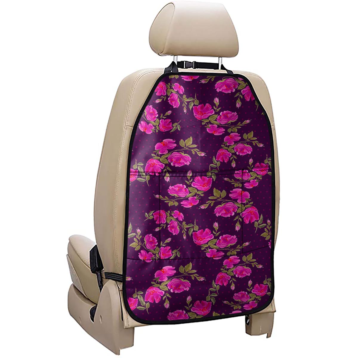 Purple Floral Flower Pattern Print Car Seat Organizers