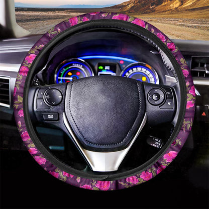 Purple Floral Flower Pattern Print Car Steering Wheel Cover