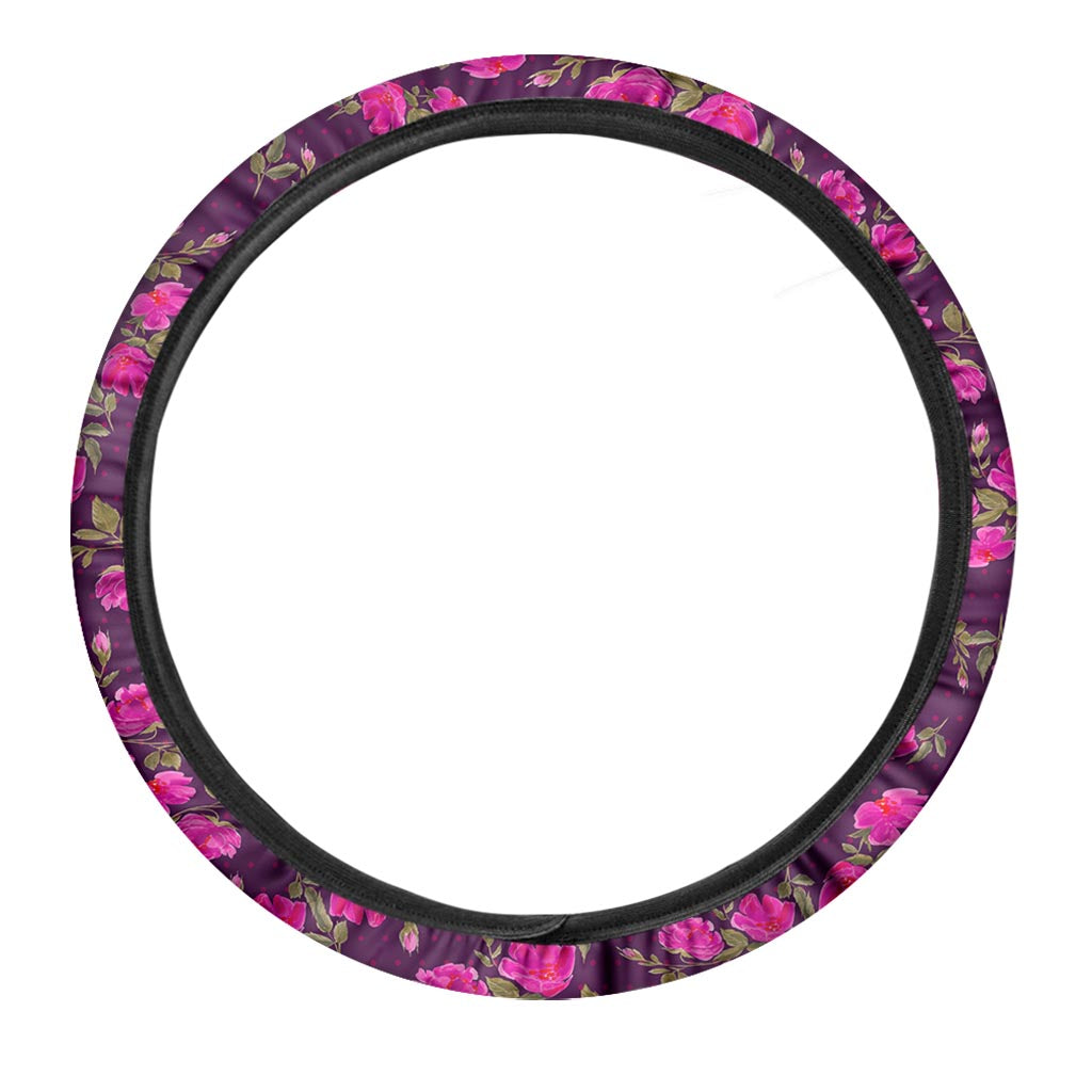 Purple Floral Flower Pattern Print Car Steering Wheel Cover
