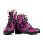 Purple Floral Flower Pattern Print Comfy Boots GearFrost