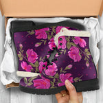 Purple Floral Flower Pattern Print Comfy Boots GearFrost