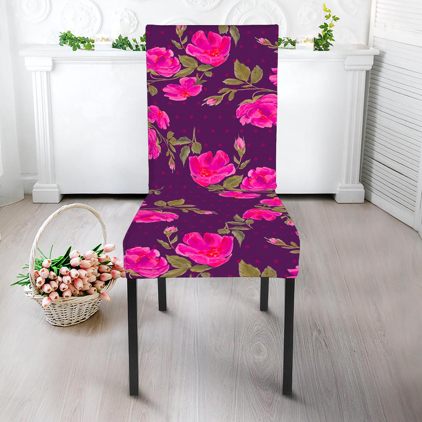 Purple Floral Flower Pattern Print Dining Chair Slipcover