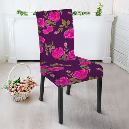 Purple Floral Flower Pattern Print Dining Chair Slipcover