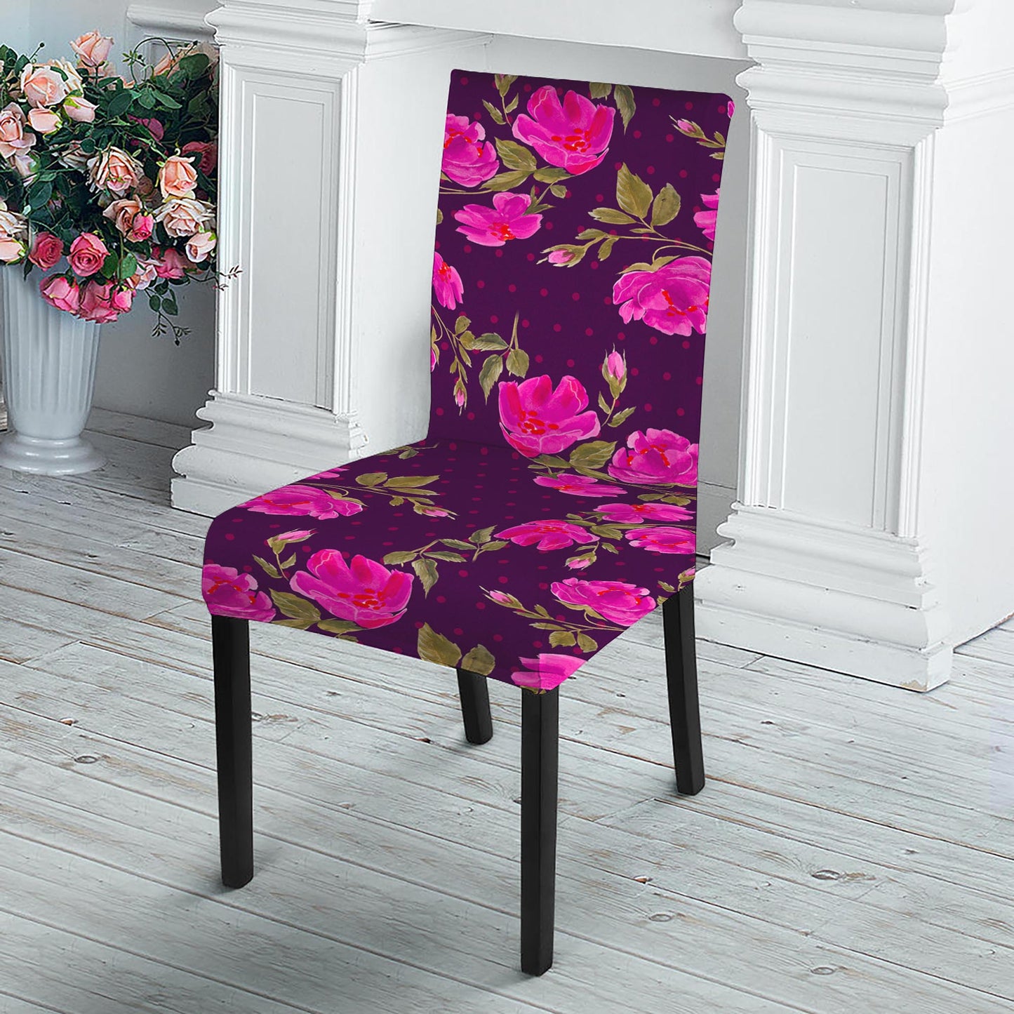 Purple Floral Flower Pattern Print Dining Chair Slipcover