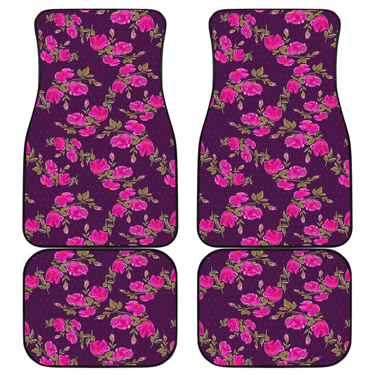 Purple Floral Flower Pattern Print Front and Back Car Floor Mats