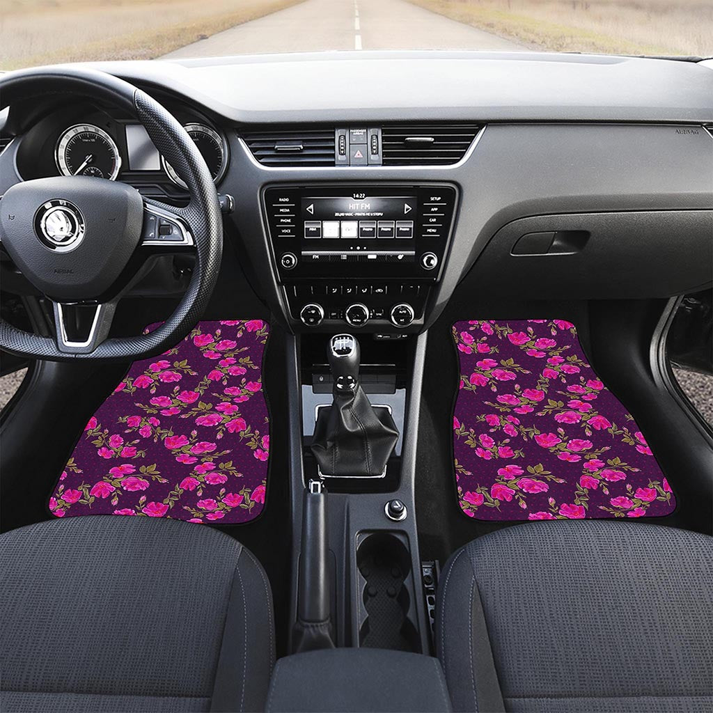 Purple Floral Flower Pattern Print Front and Back Car Floor Mats