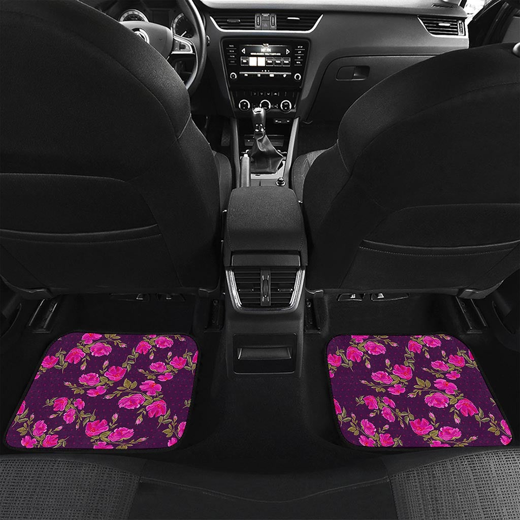 Purple Floral Flower Pattern Print Front and Back Car Floor Mats