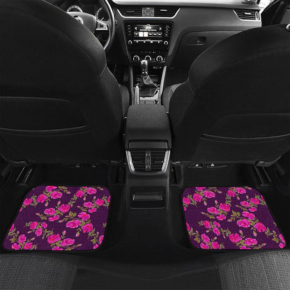 Purple Floral Flower Pattern Print Front and Back Car Floor Mats