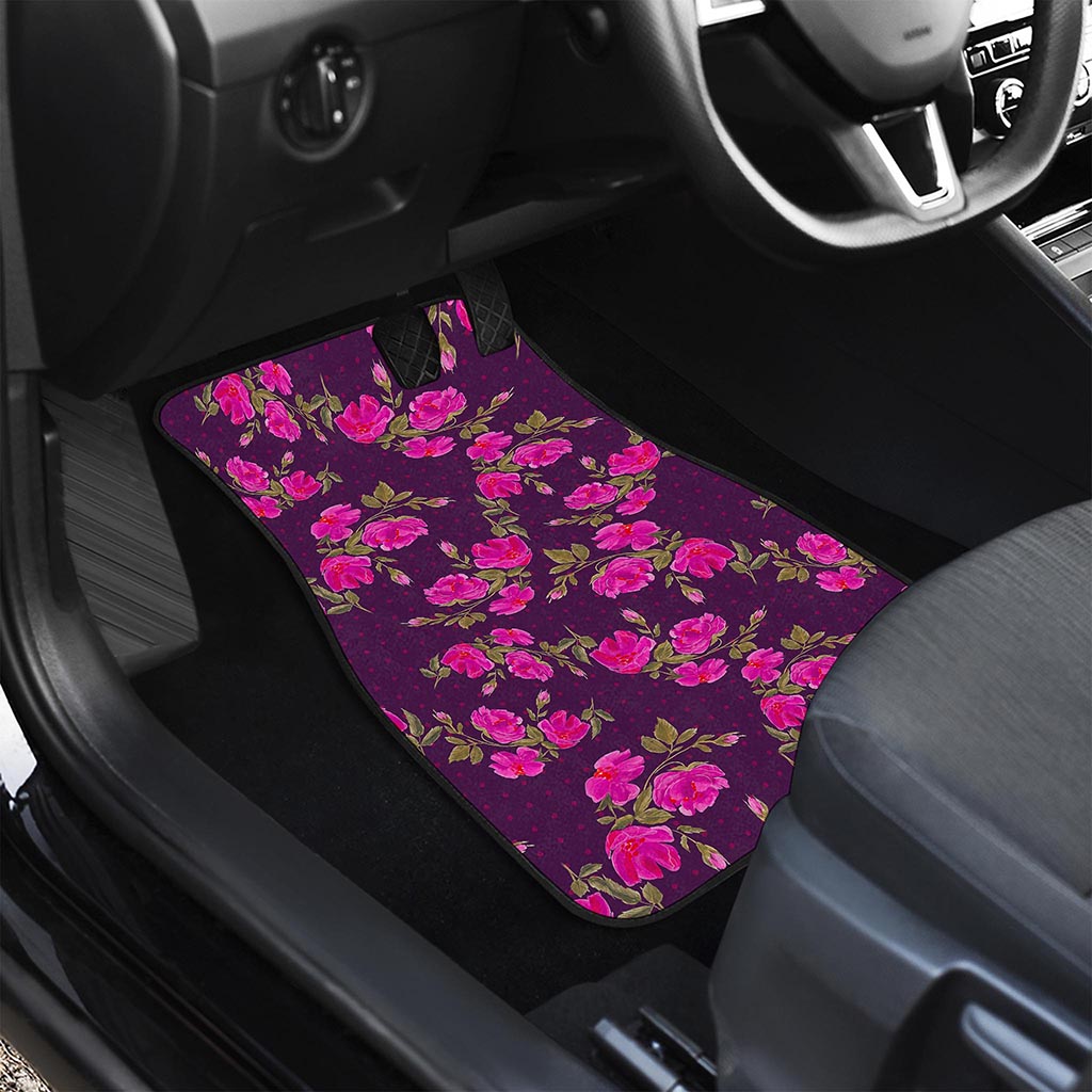 Purple Floral Flower Pattern Print Front and Back Car Floor Mats