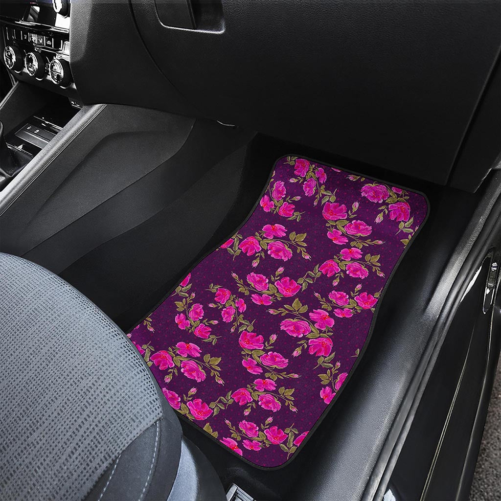 Purple Floral Flower Pattern Print Front and Back Car Floor Mats