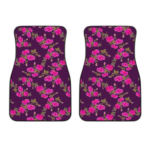 Purple Floral Flower Pattern Print Front Car Floor Mats