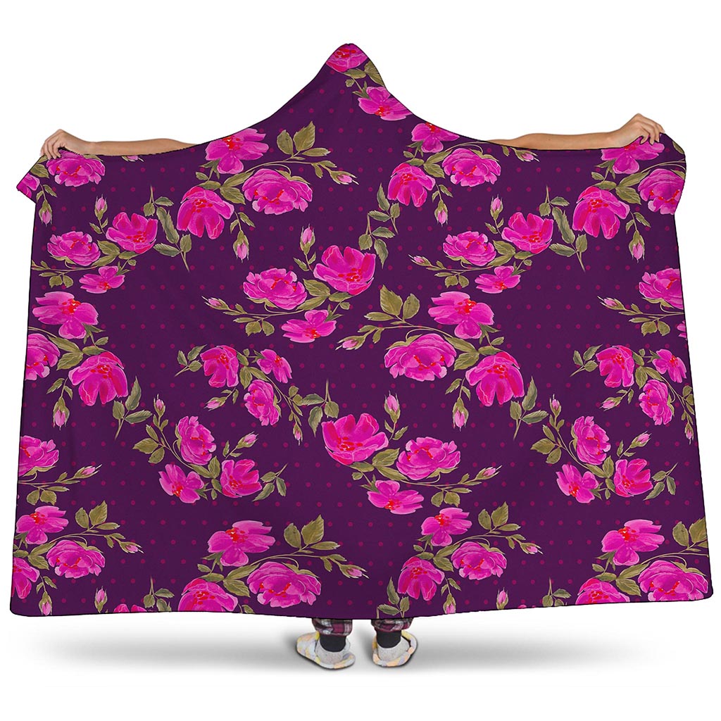 Purple Floral Flower Pattern Print Hooded Blanket