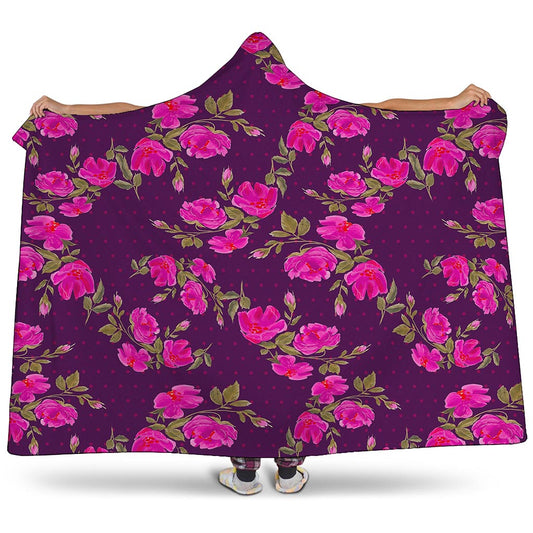 Purple Floral Flower Pattern Print Hooded Blanket