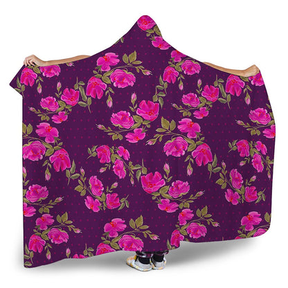 Purple Floral Flower Pattern Print Hooded Blanket