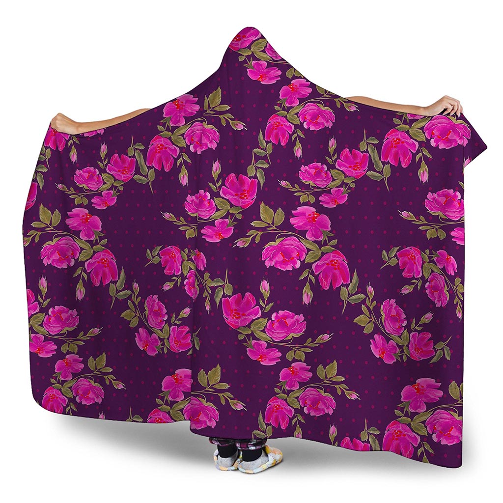Purple Floral Flower Pattern Print Hooded Blanket