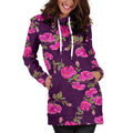 Purple Floral Flower Pattern Print Pullover Hoodie Dress