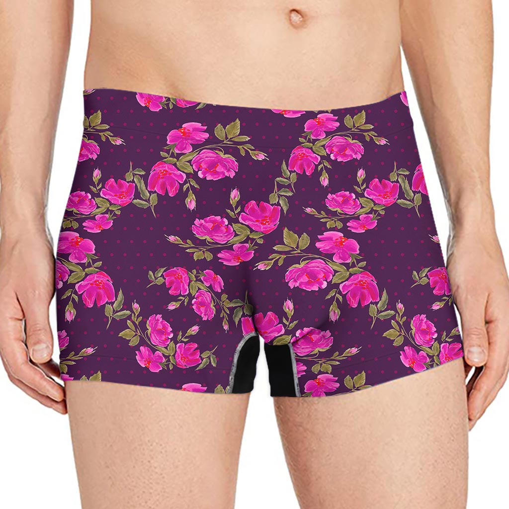 Purple Floral Flower Pattern Print Men's Boxer Briefs