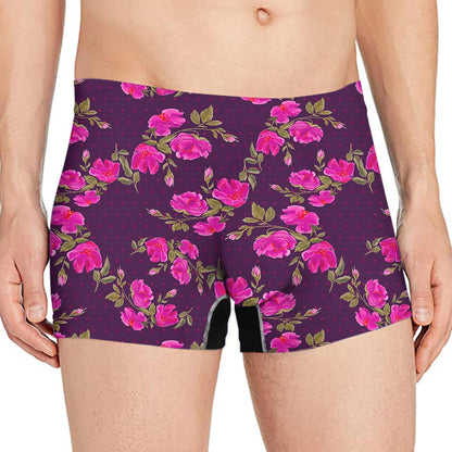 Purple Floral Flower Pattern Print Men's Boxer Briefs