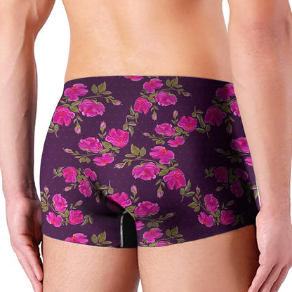 Purple Floral Flower Pattern Print Men's Boxer Briefs