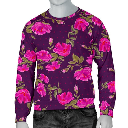 Purple Floral Flower Pattern Print Men's Crewneck Sweatshirt GearFrost