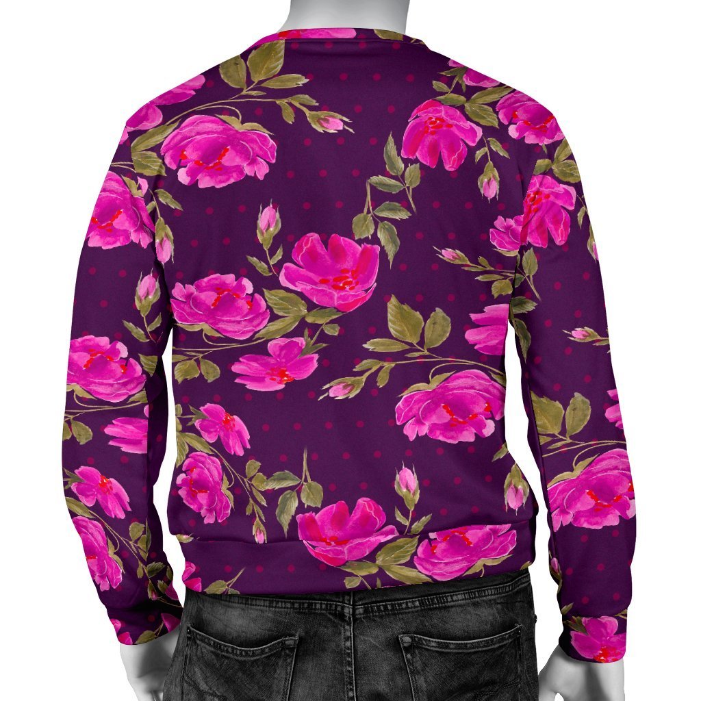 Purple Floral Flower Pattern Print Men's Crewneck Sweatshirt GearFrost