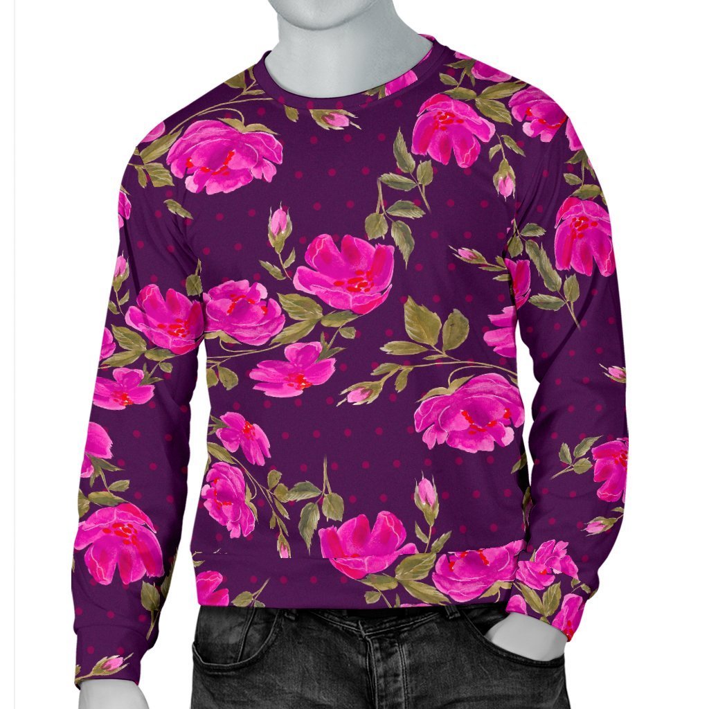 Purple Floral Flower Pattern Print Men's Crewneck Sweatshirt GearFrost