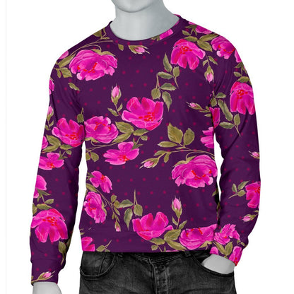 Purple Floral Flower Pattern Print Men's Crewneck Sweatshirt GearFrost