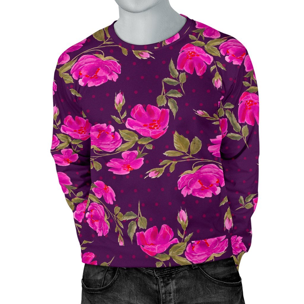 Purple Floral Flower Pattern Print Men's Crewneck Sweatshirt GearFrost