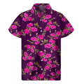 Purple Floral Flower Pattern Print Men's Short Sleeve Shirt