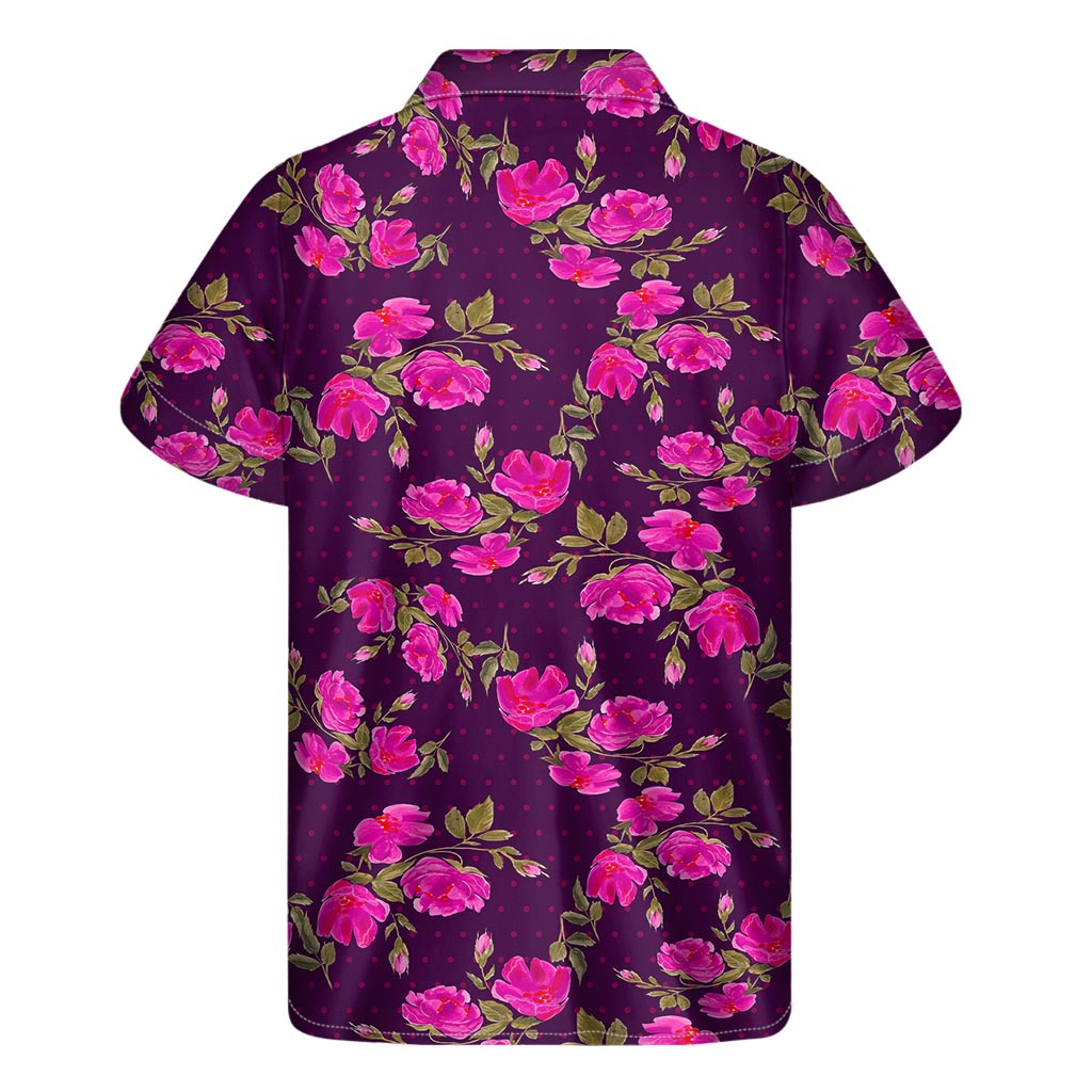 Purple Floral Flower Pattern Print Men's Short Sleeve Shirt