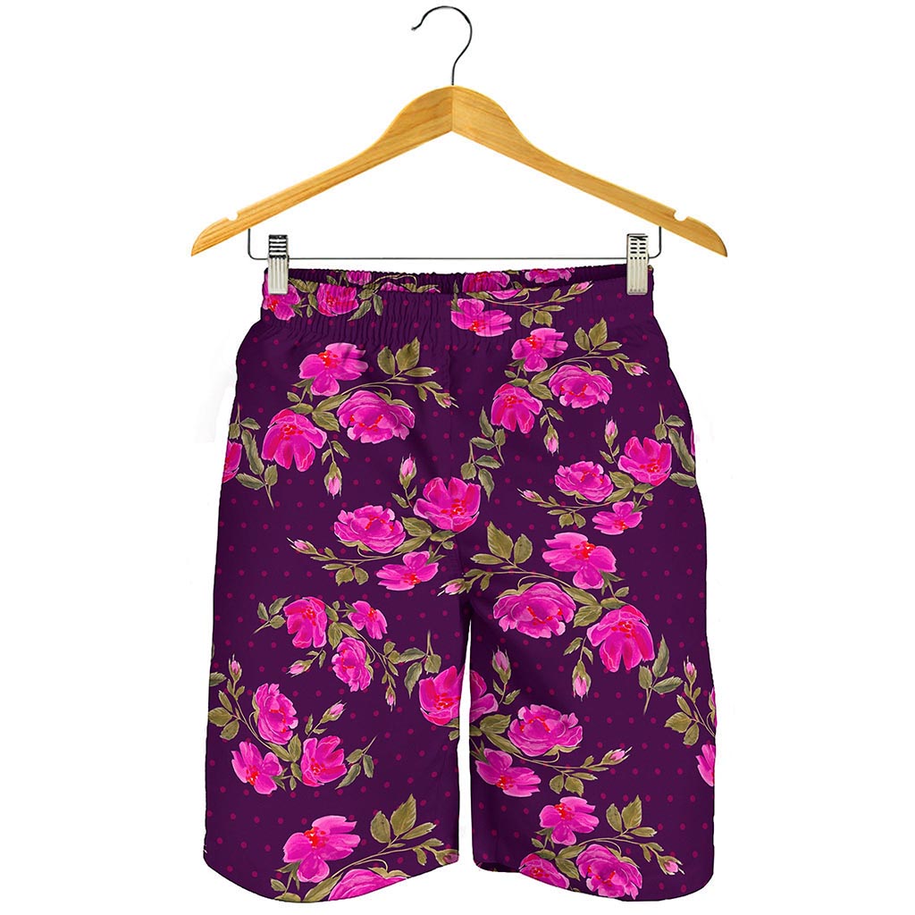 Purple Floral Flower Pattern Print Men's Shorts