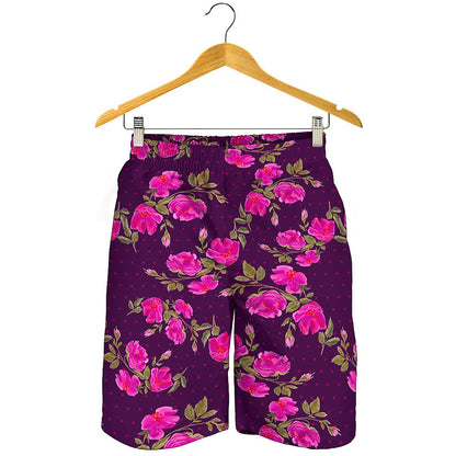 Purple Floral Flower Pattern Print Men's Shorts