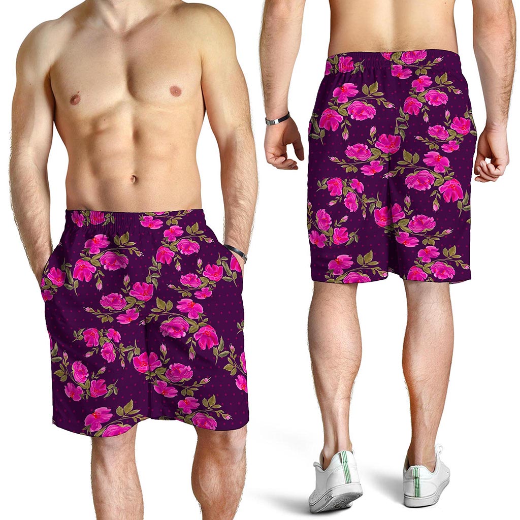 Purple Floral Flower Pattern Print Men's Shorts