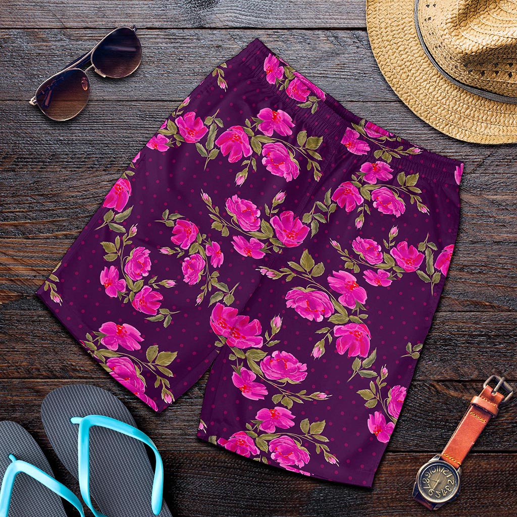 Purple Floral Flower Pattern Print Men's Shorts
