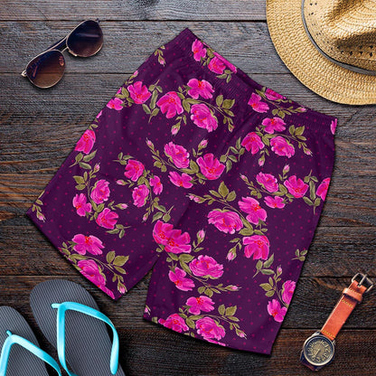 Purple Floral Flower Pattern Print Men's Shorts