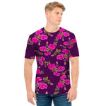 Purple Floral Flower Pattern Print Men's T-Shirt
