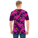 Purple Floral Flower Pattern Print Men's T-Shirt