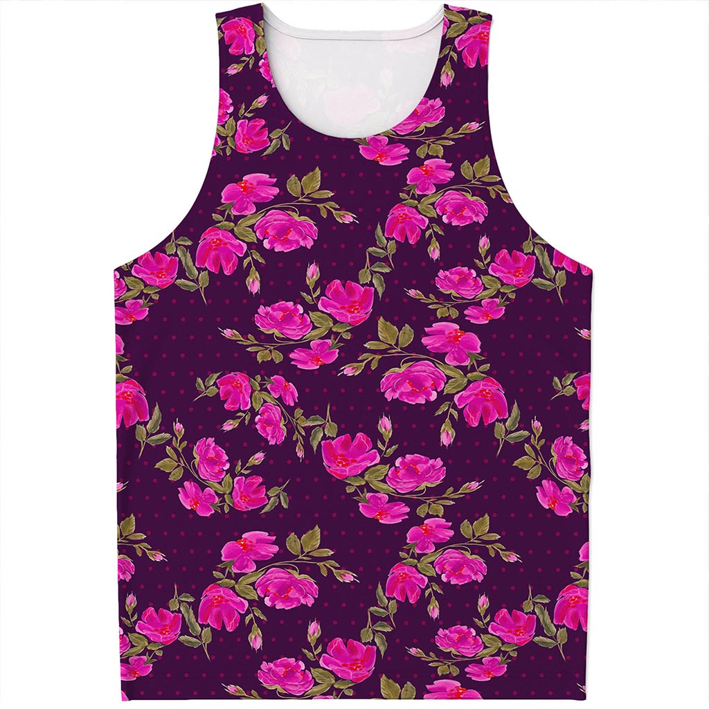 Purple Floral Flower Pattern Print Men's Tank Top
