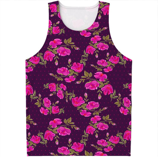 Purple Floral Flower Pattern Print Men's Tank Top