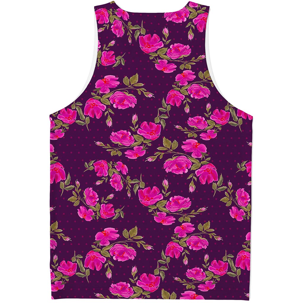 Purple Floral Flower Pattern Print Men's Tank Top