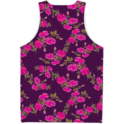 Purple Floral Flower Pattern Print Men's Tank Top
