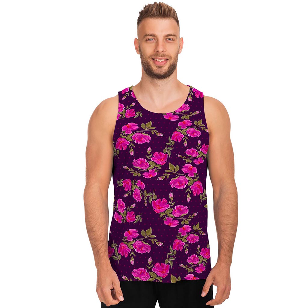 Purple Floral Flower Pattern Print Men's Tank Top