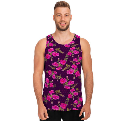 Purple Floral Flower Pattern Print Men's Tank Top